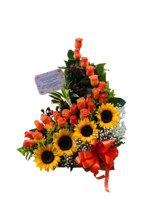 Arreglo x 4 girasoles y rosas R98