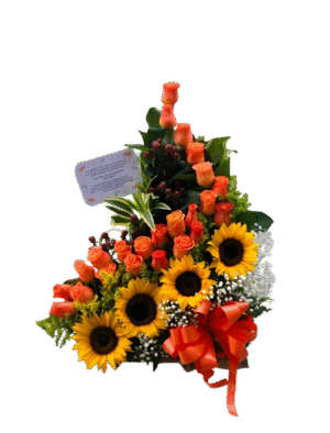 Arreglo x 4 girasoles y rosas R98