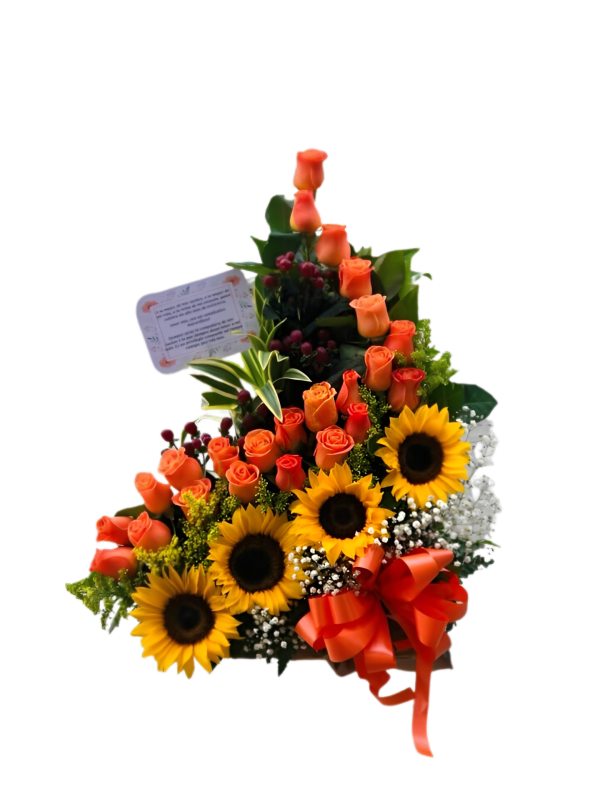 Arreglo x 4 girasoles y rosas R98